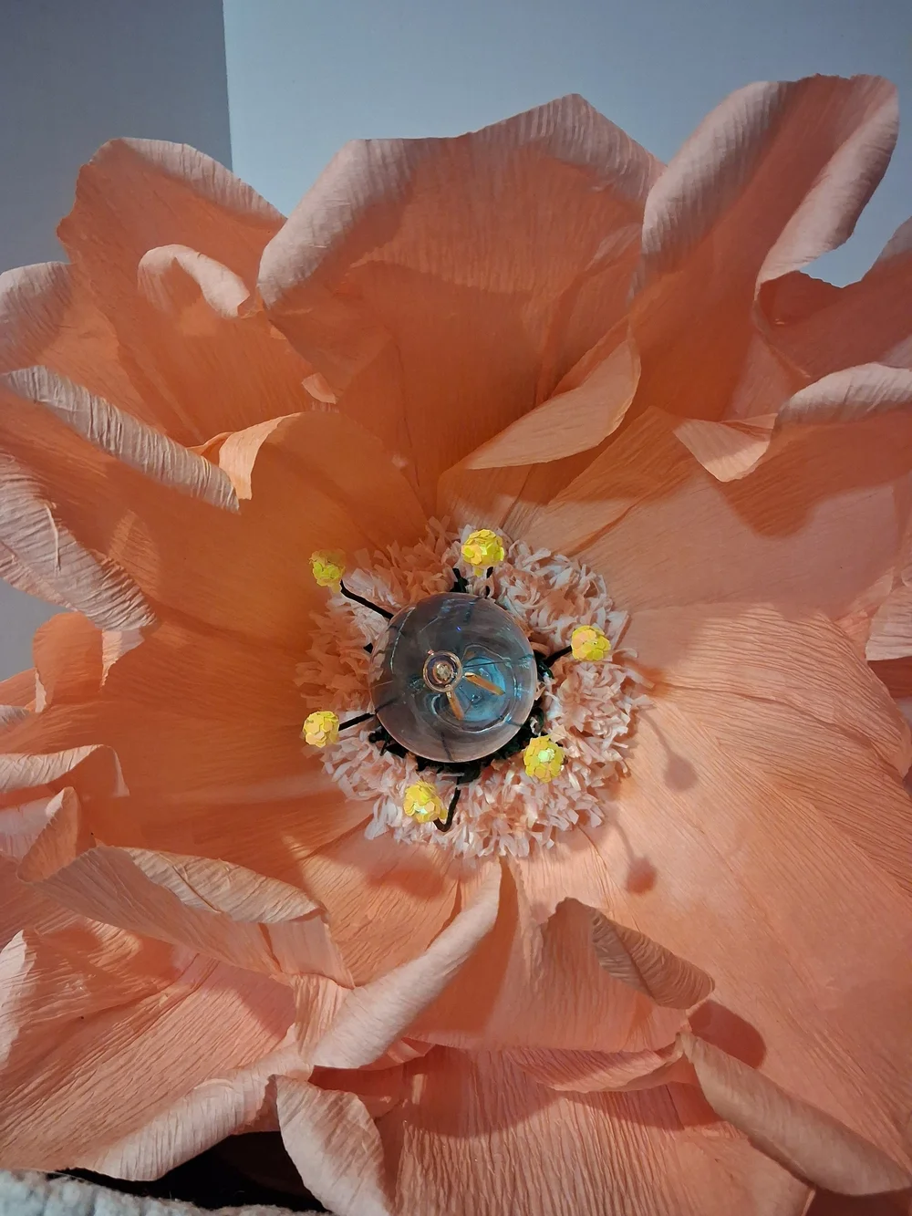 Oversized Handcrafted Italian Crepe Paper Flower Lamp - Peach Bloom